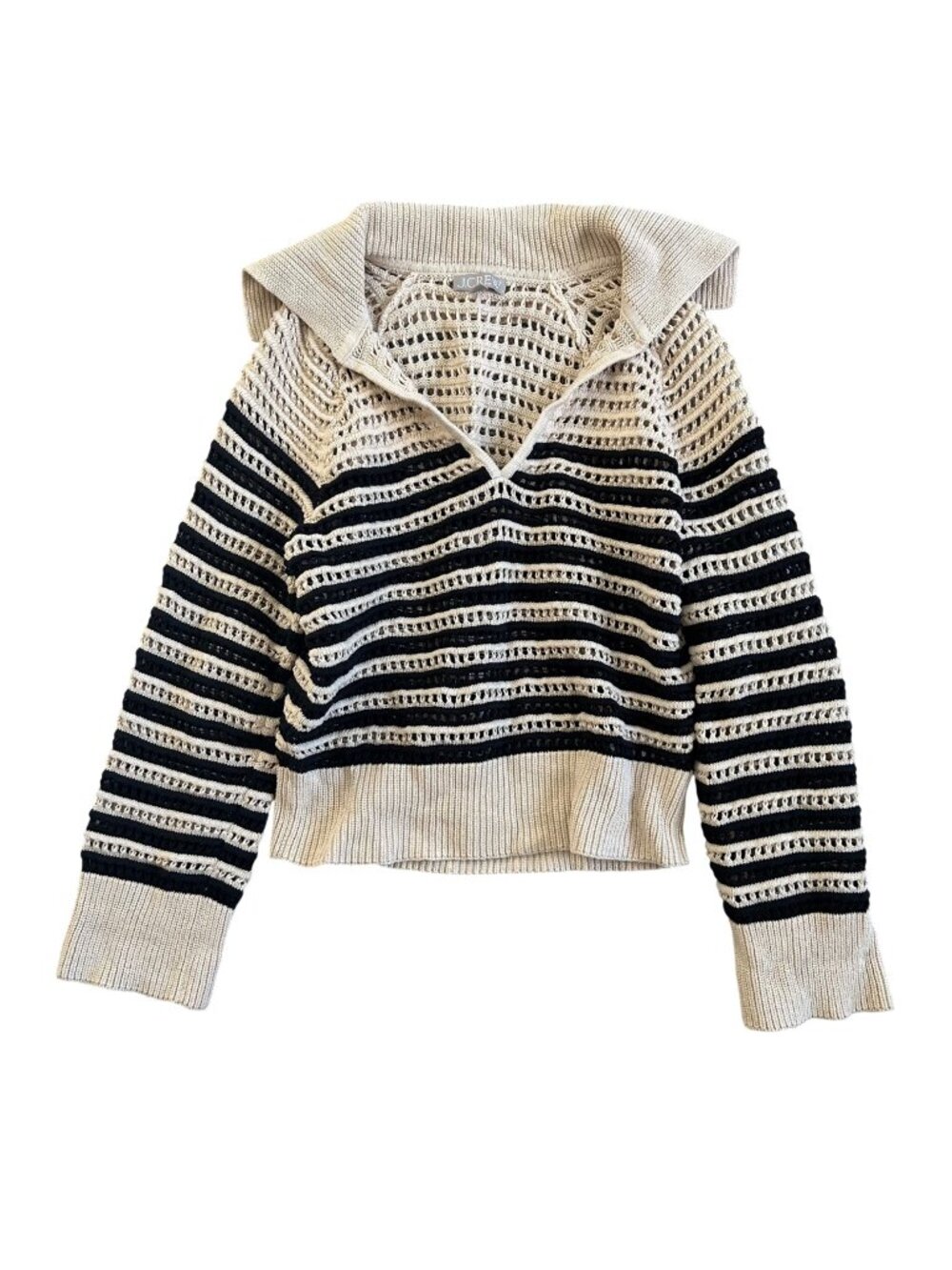 J.Crew Women's Sz Small Crochet Sailor-collar Open-Knit Collared Striped Sweater